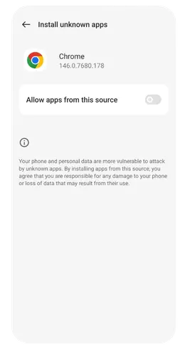 
Enable the Allow installation from unknown sources option 